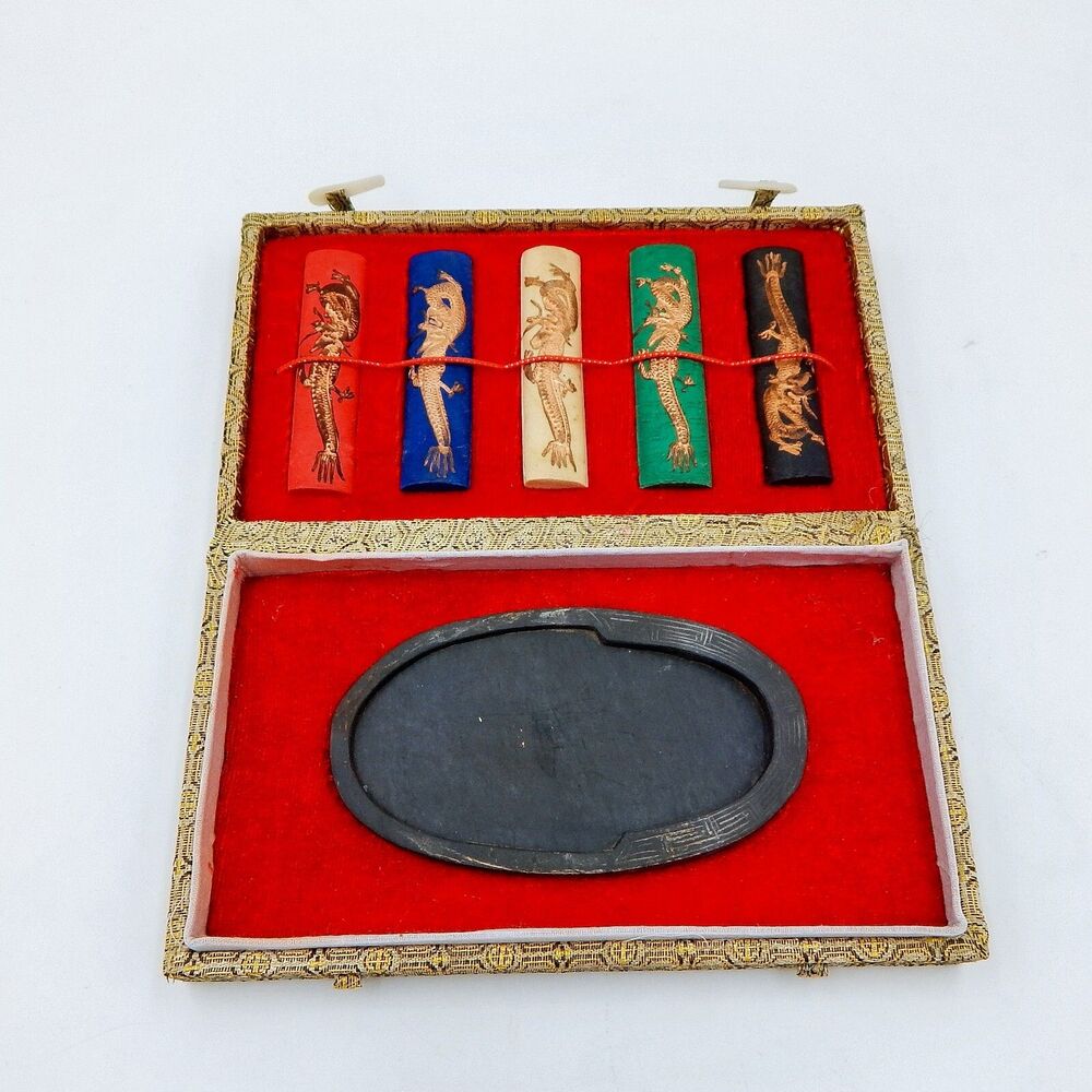 Asian Japanese Calligraphy Sumi Ink Stick Set Multiple 5 Colors W Box Dragon